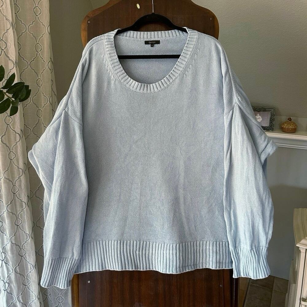 Quince size 3X knit drop sleeves light blue crew neck pullover sweater